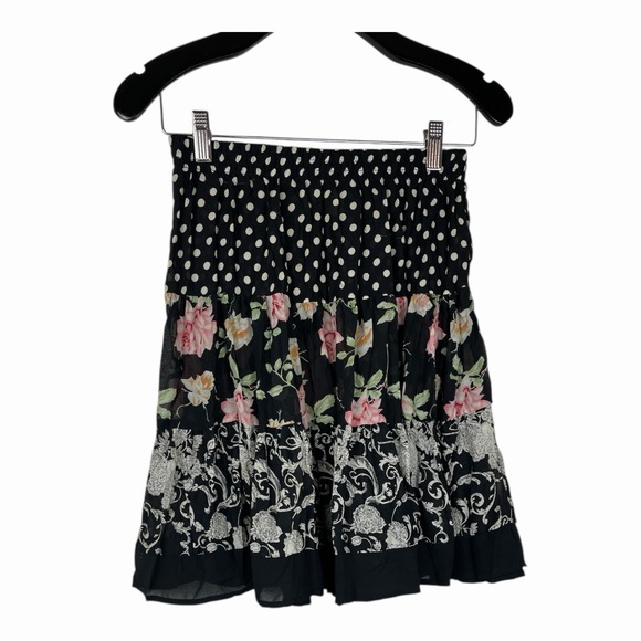 CFTC Studio Dresses & Skirts - Womens Floral Sheer Tiered Mini Skirt Cottagecore Feminine Flowy Lightweight